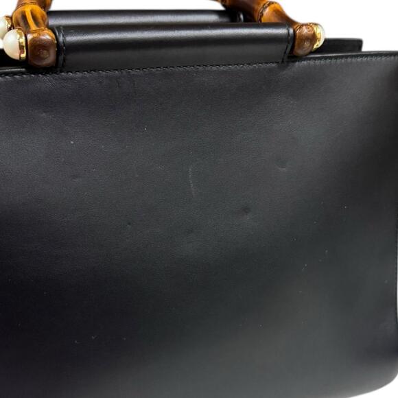 GUCCI Black Leather Bamboo Shoulder Bag